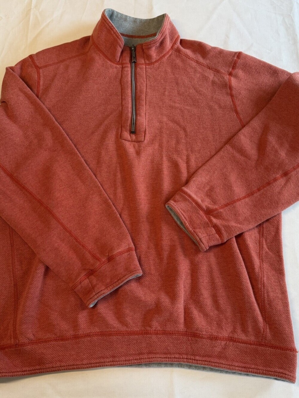 Tommy Bahama Men’s XL Quarter Zip Pullover Sweater Red Gray Reversible Casual